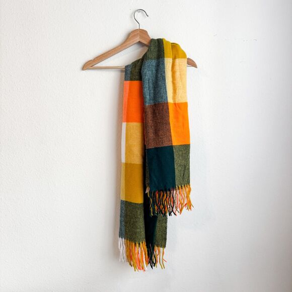 New Hadley Wren Womens Multicolor Fringe Plaid Blanket Scarf Fall + Winter Scarf - Picture 4 of 7